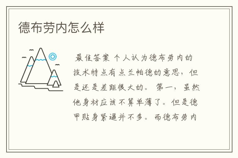 德布劳内怎么样