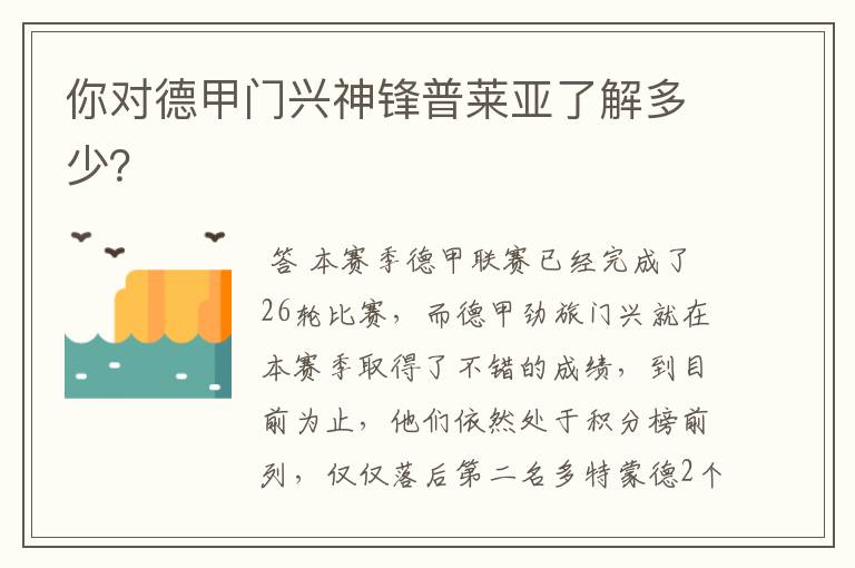 你对德甲门兴神锋普莱亚了解多少?