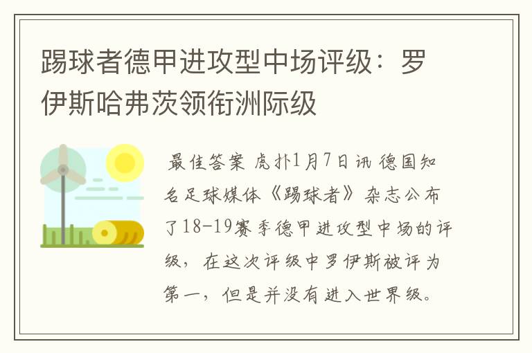 踢球者德甲进攻型中场评级:罗伊斯哈弗茨领衔洲际级
