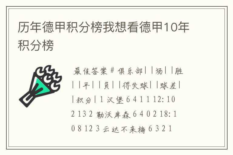 历年德甲积分榜我想看德甲10年积分榜