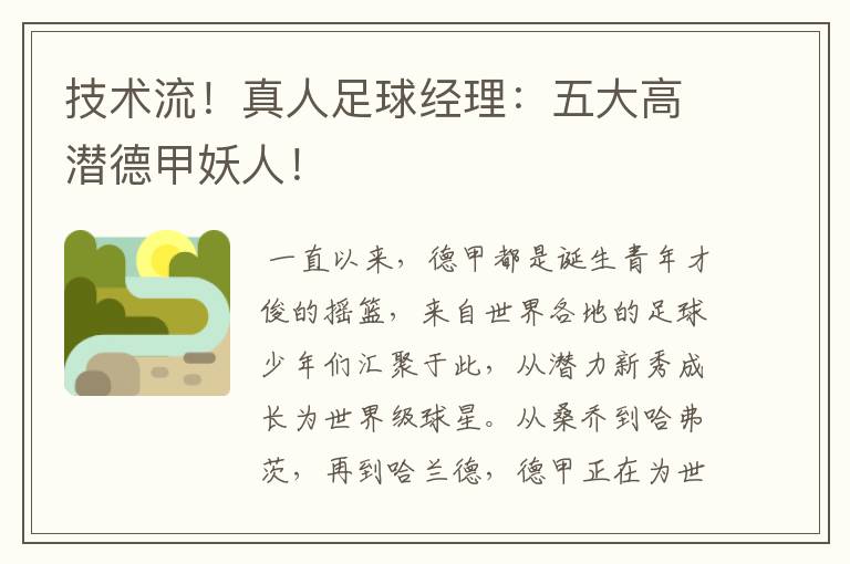 技术流!真人足球经理:五大高潜德甲妖人!