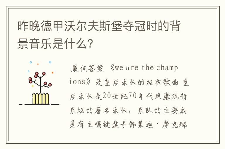 昨晚德甲沃尔夫斯堡夺冠时的背景音乐是什么?