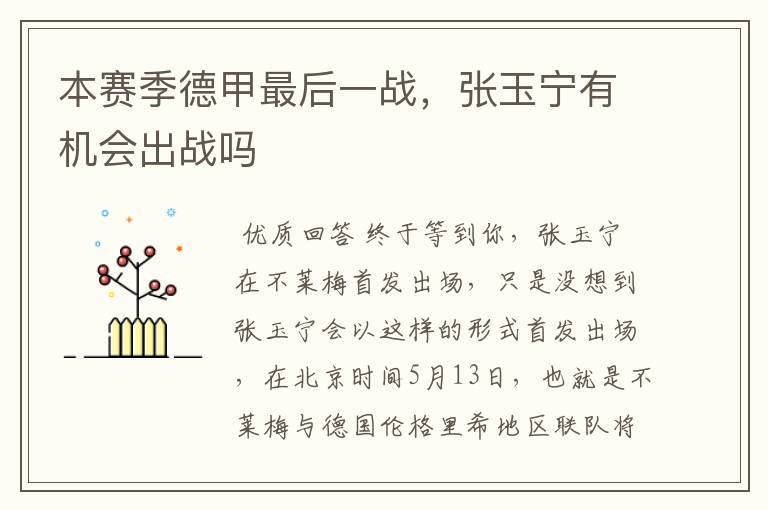 本赛季德甲最后一战,张玉宁有机会出战吗
