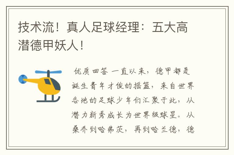 技术流!真人足球经理:五大高潜德甲妖人!