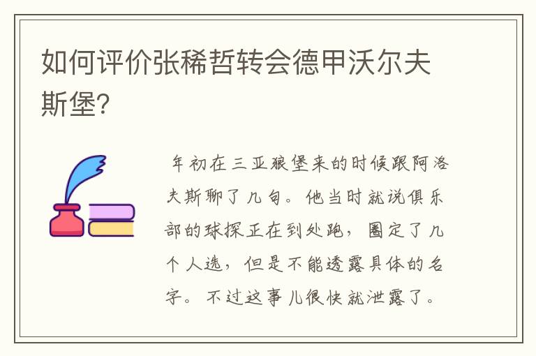 如何评价张稀哲转会德甲沃尔夫斯堡?