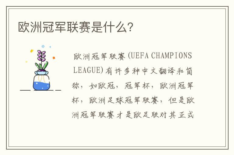 欧洲冠军联赛是什么?