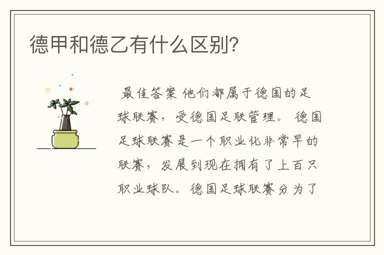 德甲和德乙有什么区别?