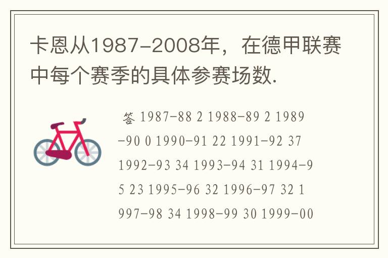 卡恩从1987-2008年,在德甲联赛中每个赛季的具体参赛场数.