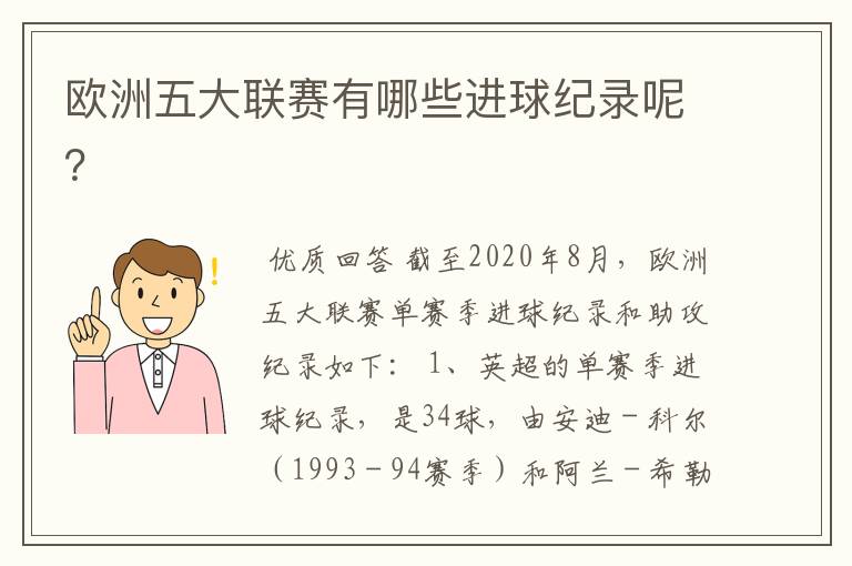 欧洲五大联赛有哪些进球纪录呢?