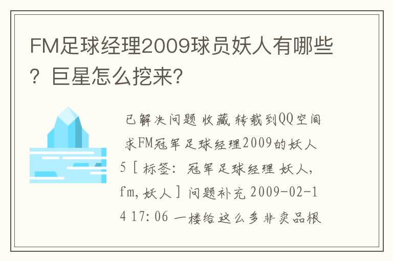 FM足球经理2009球员妖人有哪些?巨星怎么挖来?