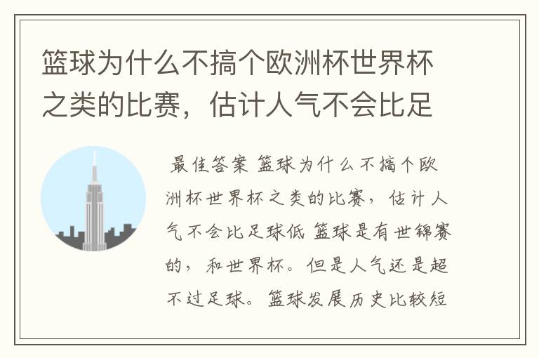 篮球为什么不搞个欧洲杯世界杯之类的比赛,估计人气不会比足球低