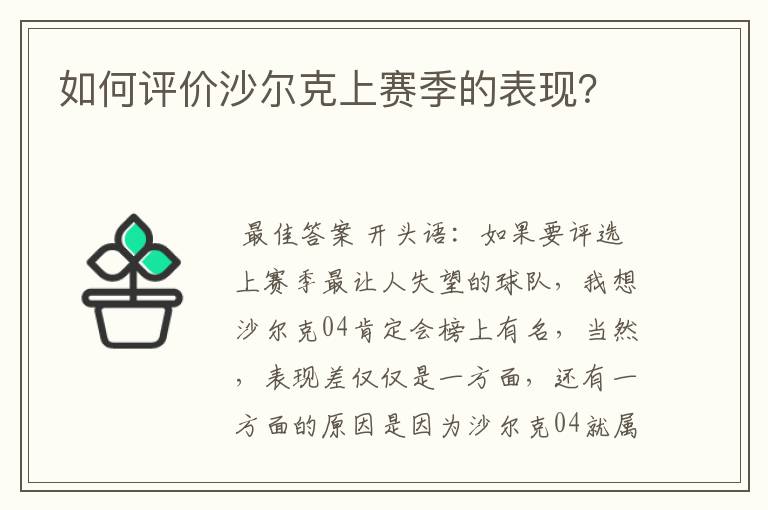 如何评价沙尔克上赛季的表现?