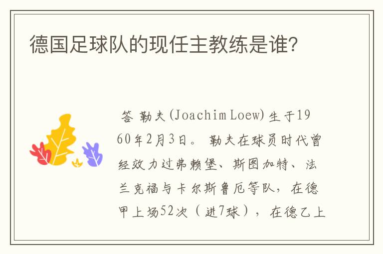 德国足球队的现任主教练是谁?