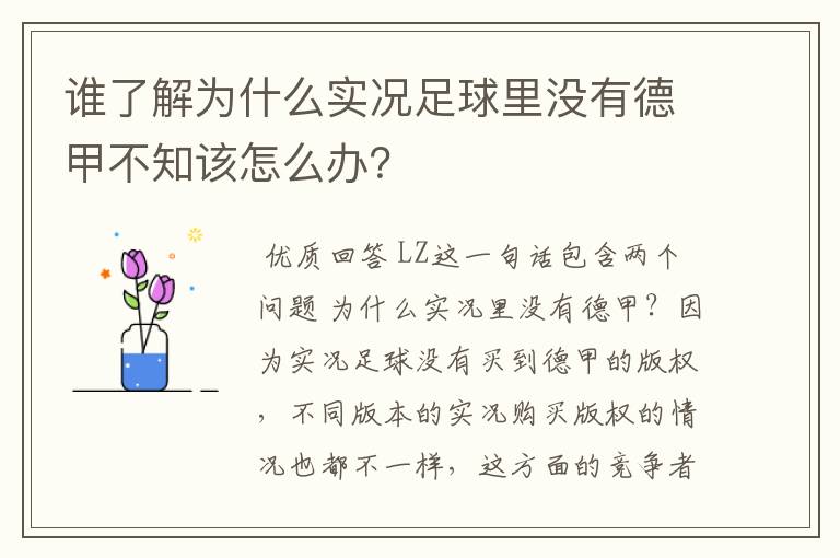 谁了解为什么实况足球里没有德甲不知该怎么办?