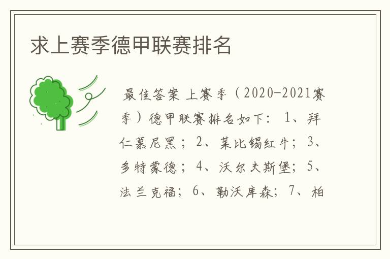 求上赛季德甲联赛排名