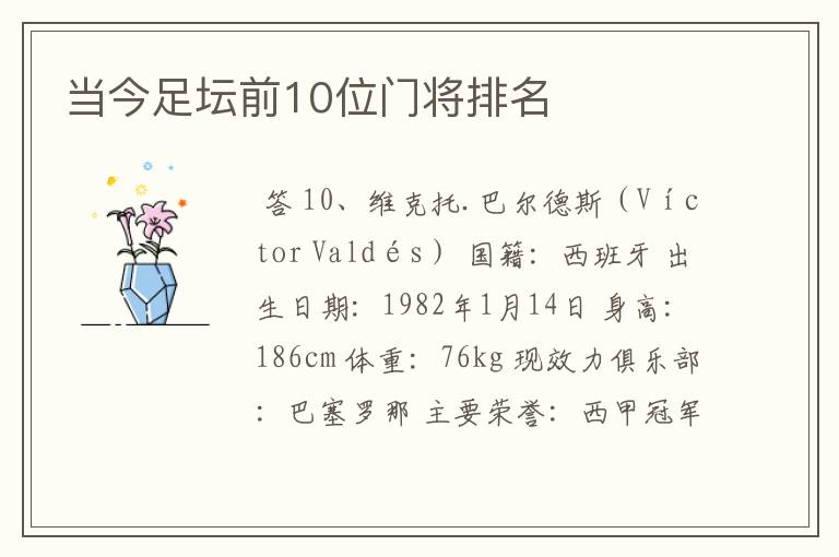 当今足坛前10位门将排名