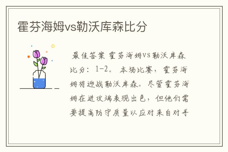 霍芬海姆vs勒沃库森比分