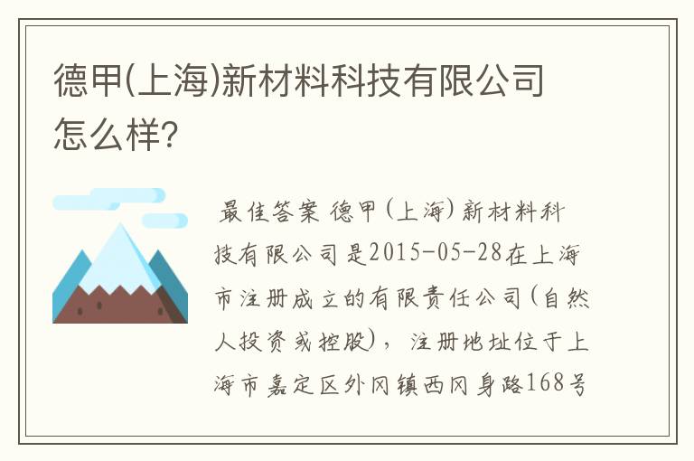 德甲(上海)新材料科技有限公司怎么样?