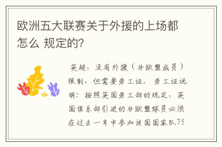 欧洲五大联赛关于外援的上场都怎么 规定的?