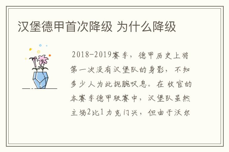 汉堡德甲首次降级 为什么降级