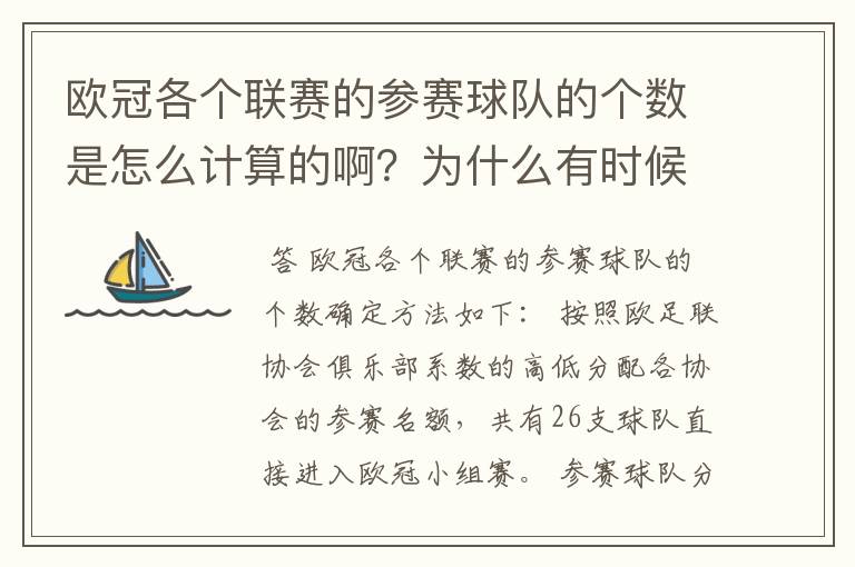 欧冠各个联赛的参赛球队的个数是怎么计算的啊?为什么有时候是三支有时候是四支?