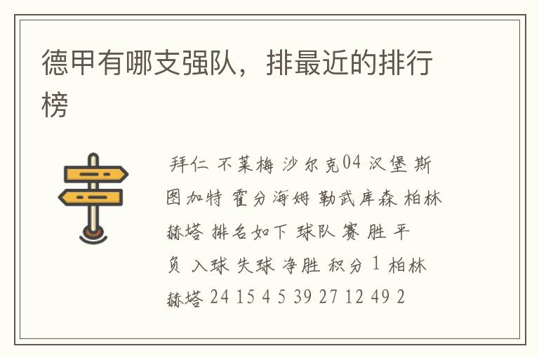 德甲有哪支强队,排最近的排行榜