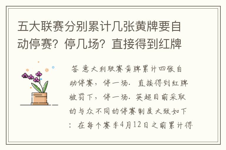五大联赛分别累计几张黄牌要自动停赛?停几场?直接得到红牌又如何?