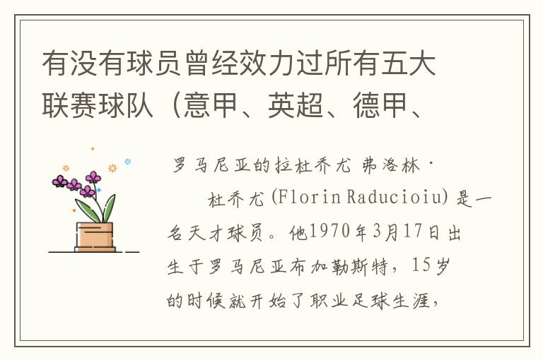 有没有球员曾经效力过所有五大联赛球队(意甲、英超、德甲、西甲、法甲),有哪些?