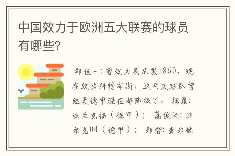中国效力于欧洲五大联赛的球员有哪些?