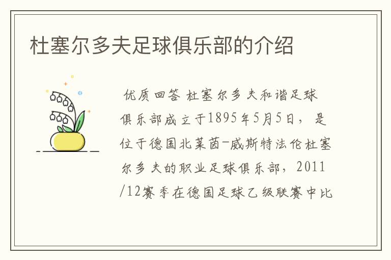 杜塞尔多夫足球俱乐部的介绍