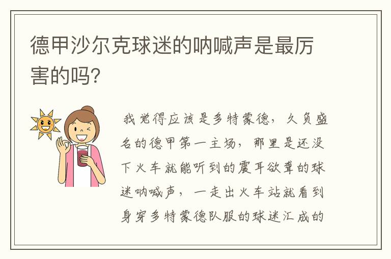 德甲沙尔克球迷的呐喊声是最厉害的吗?