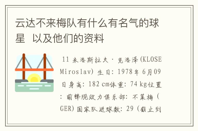云达不来梅队有什么有名气的球星 以及他们的资料