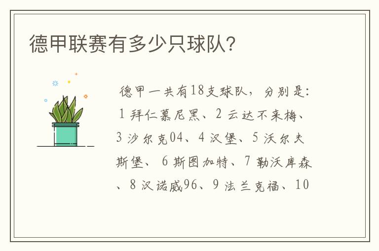 德甲联赛有多少只球队?