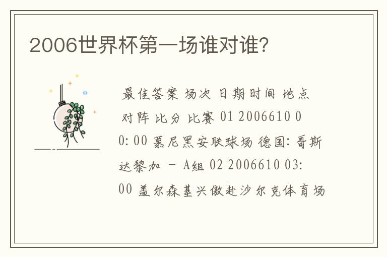 2006世界杯第一场谁对谁?