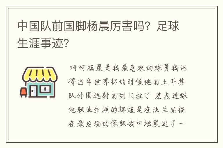 中国队前国脚杨晨厉害吗?足球生涯事迹?