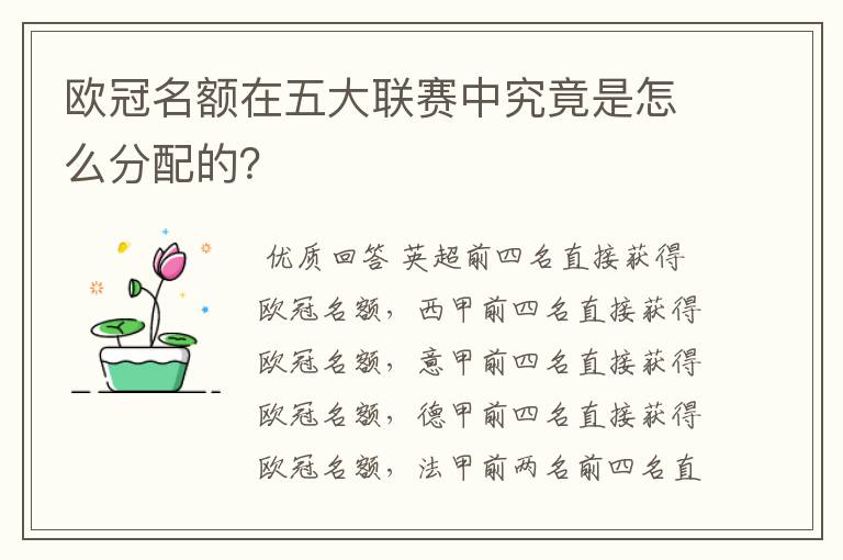 欧冠名额在五大联赛中究竟是怎么分配的?