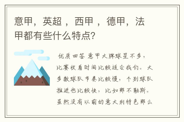 意甲,英超 ,西甲 ,德甲,法甲都有些什么特点?