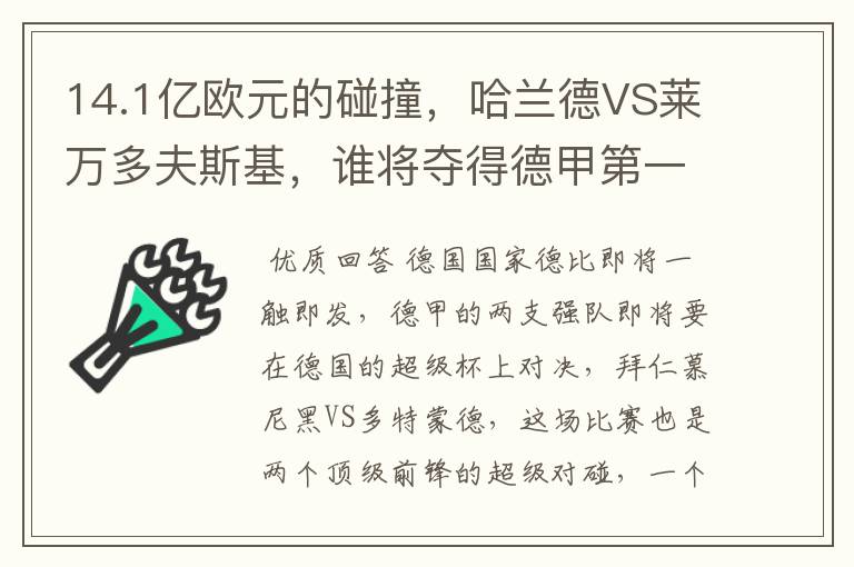 14.1亿欧元的碰撞,哈兰德VS莱万多夫斯基,谁将夺得德甲第一冠