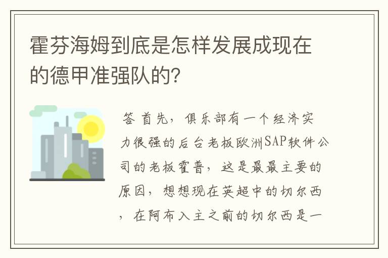 霍芬海姆到底是怎样发展成现在的德甲准强队的?