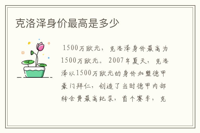 克洛泽身价最高是多少