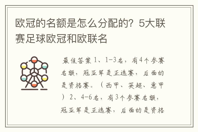 欧冠的名额是怎么分配的?5大联赛足球欧冠和欧联名