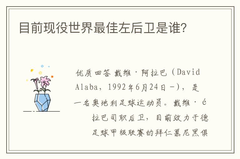 目前现役世界最佳左后卫是谁?