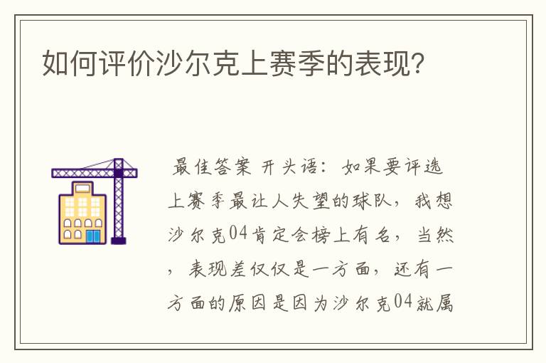 如何评价沙尔克上赛季的表现?