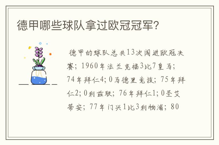 德甲哪些球队拿过欧冠冠军?