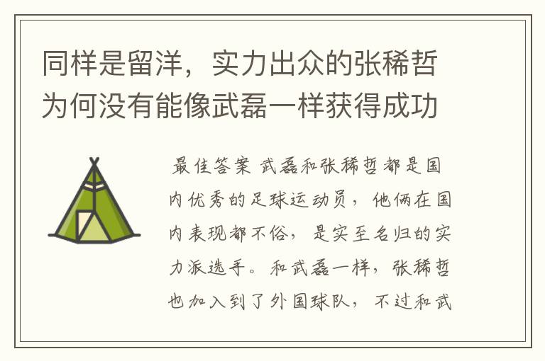 同样是留洋,实力出众的张稀哲为何没有能像武磊一样获得成功?