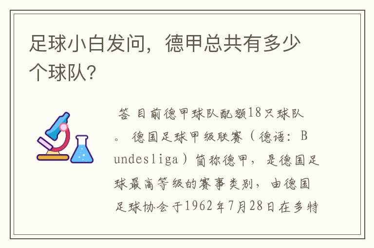 足球小白发问,德甲总共有多少个球队?