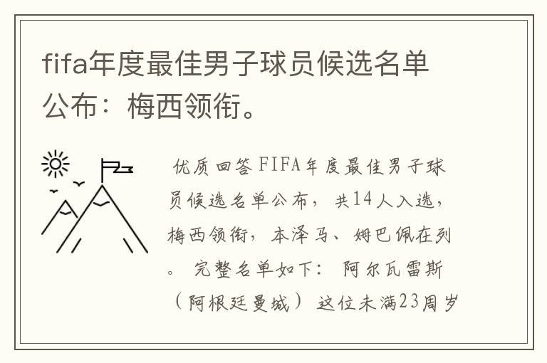 fifa年度最佳男子球员候选名单公布:梅西领衔。