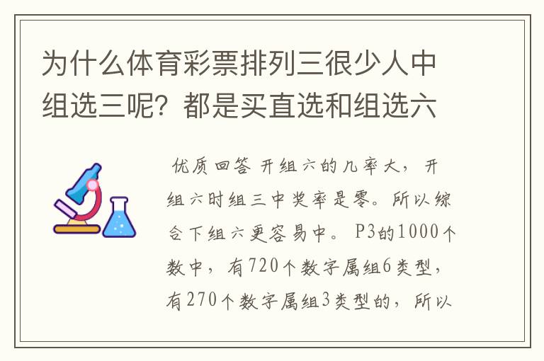 为什么体育彩票排列三很少人中组选三呢?都是买直选和组选六?
