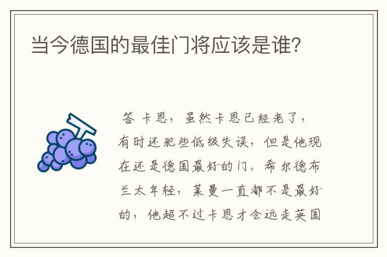 当今德国的最佳门将应该是谁?