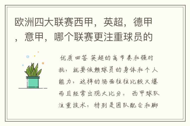 欧洲四大联赛西甲,英超,德甲,意甲,哪个联赛更注重球员的各种技术,哪个联赛更偏爱依赖身体的球员